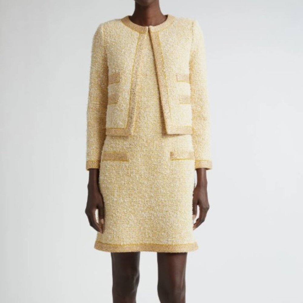 Brand New St. John Sequin Eyelash Tweed Jacket & Dress Set – Size 6